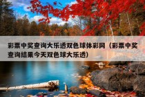 彩票中奖查询大乐透双色球体彩网（彩票中奖查询结果今天双色球大乐透）