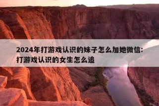 2024年打游戏认识的妹子怎么加她微信:打游戏认识的女生怎么追