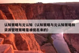 认知策略与元认知（认知策略与元认知策略和资源管理策略是谁提出来的）