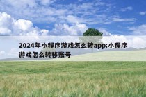 2024年小程序游戏怎么转app:小程序游戏怎么转移账号