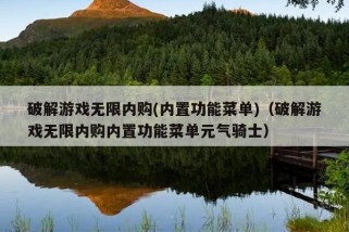 破解游戏无限内购(内置功能菜单)（破解游戏无限内购内置功能菜单元气骑士）