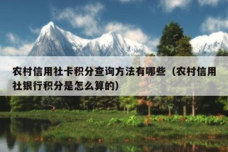 农村信用社卡积分查询方法有哪些（农村信用社银行积分是怎么算的）