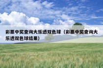 彩票中奖查询大乐透双色球（彩票中奖查询大乐透双色球结果）