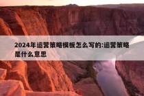 2024年运营策略模板怎么写的:运营策略是什么意思