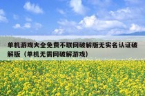 单机游戏大全免费不联网破解版无实名认证破解版（单机无需网破解游戏）