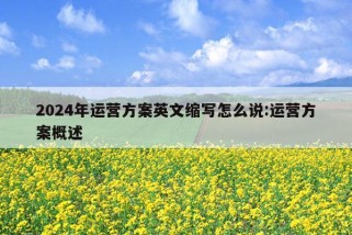 2024年运营方案英文缩写怎么说:运营方案概述